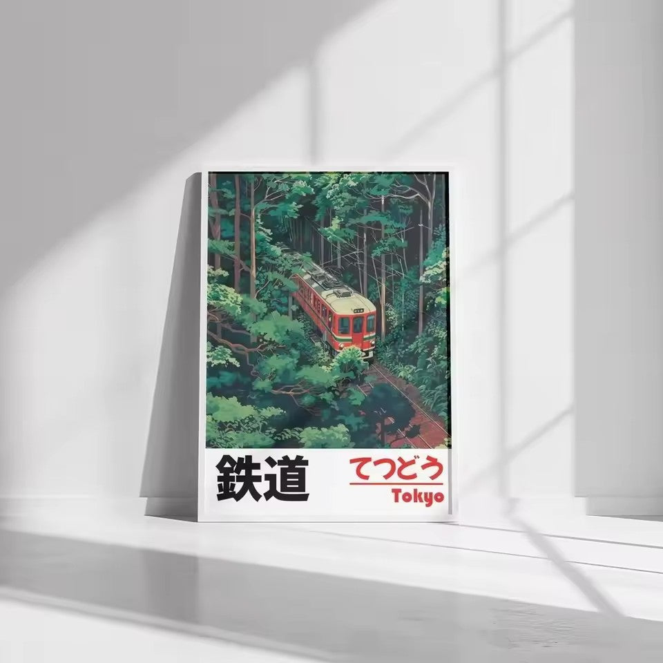 Retro Japanese Landscape Canvas Printing Railway Wall Art Poster