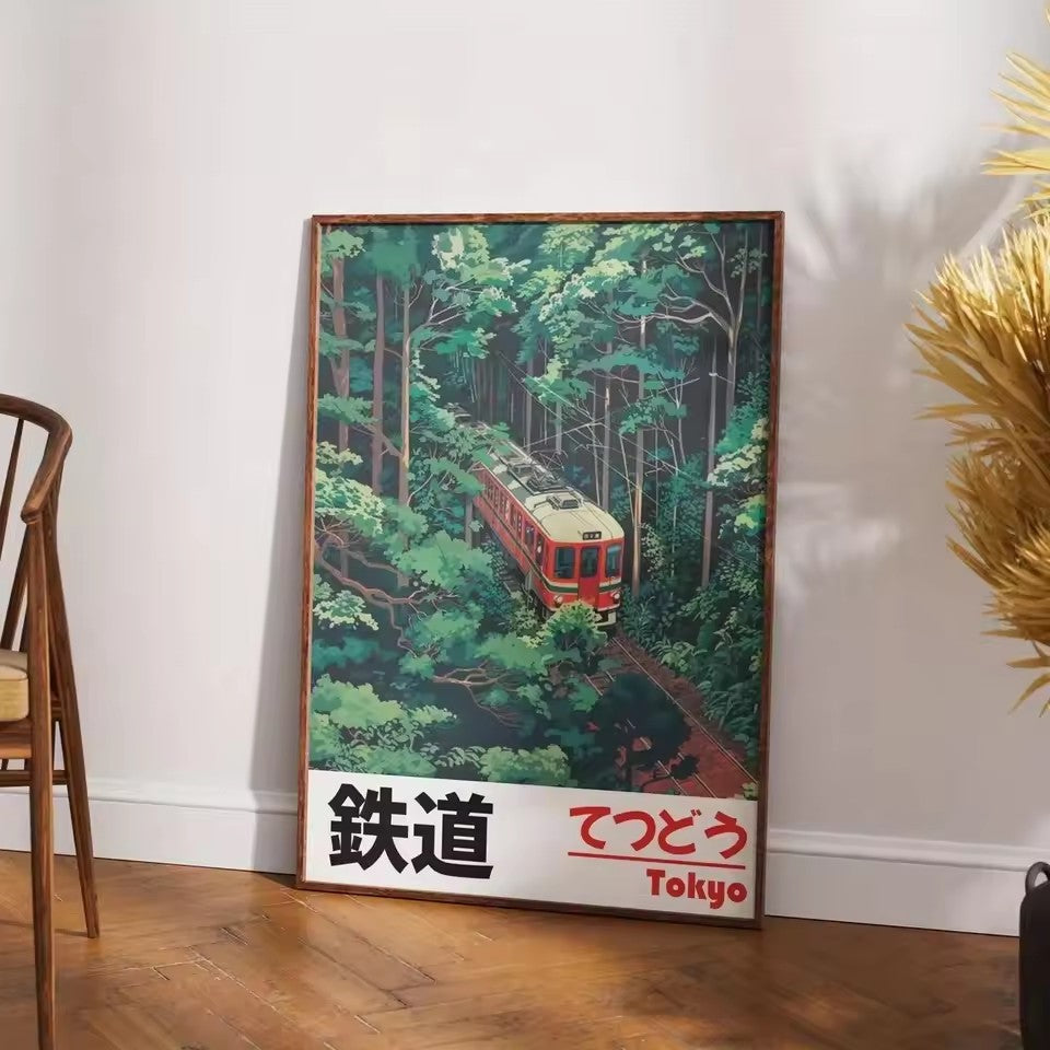Retro Japanese Landscape Canvas Printing Railway Wall Art Poster