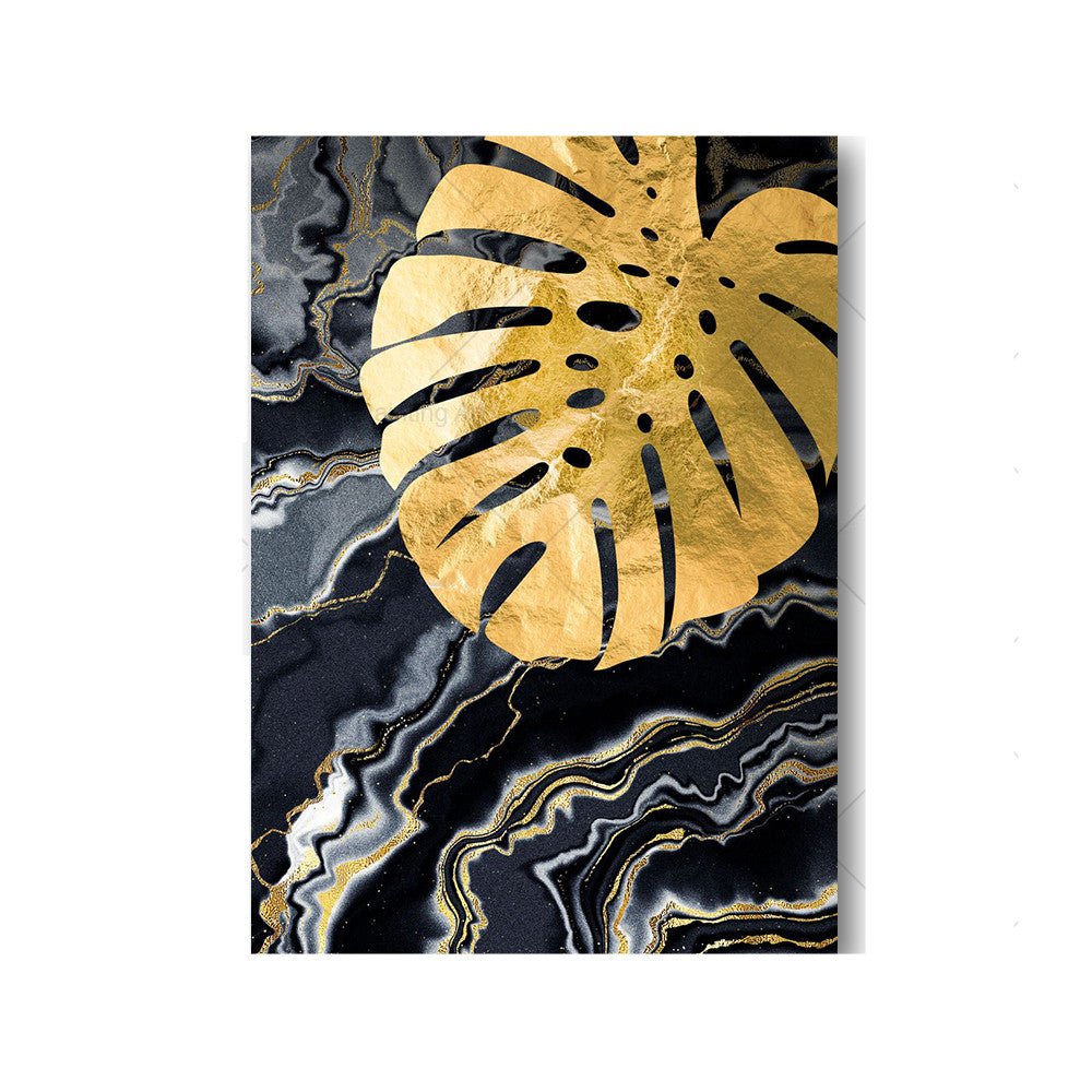 Black Gold Marble Tropical Plants Poster Canvas Painting