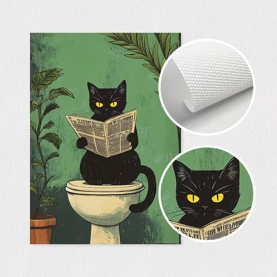 Bathroom Black Cat Canvas Poster Toilet Wall Art Print