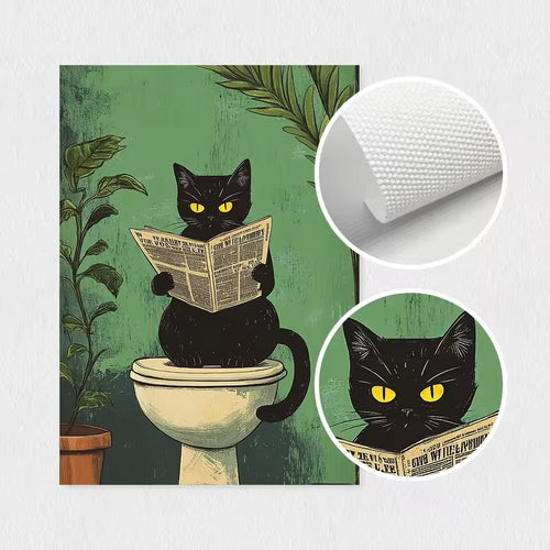 Bathroom Black Cat Canvas Poster Toilet Wall Art Print