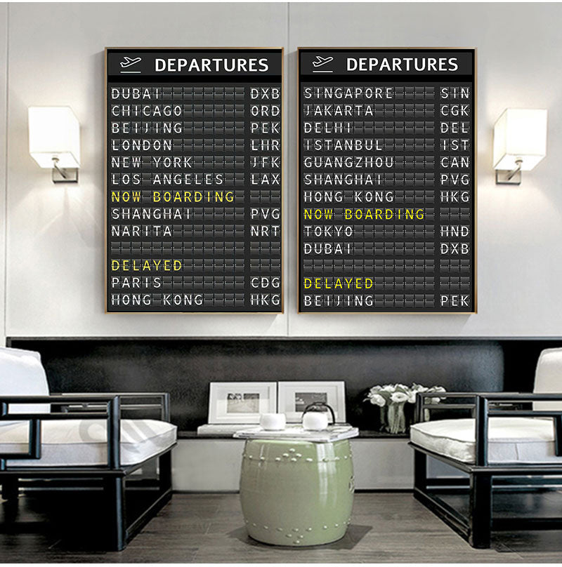 Airport Board Destination Board Posters Art Canvas Painting Decoration